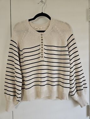 Sezane Leontine Jumper Sweater Large Navy And Ecru Stripe